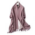 Two-tone solid cashmere-feel scarf in dark purple and light pink with fringe - 200x65cm / Dark Purple And Pink (WT350-3)