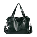 Large forest green pebbled faux leather handbag with adjustable strap for women - Green