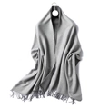Solid medium grey faux cashmere scarf with tassels for winter warmth and soft texture - 200x65cm / Medium Gray (WT350-13)