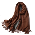 Thick reversible dark brown and gray cashmere-like scarf with fringe tassels for winter - 200x65cm / Dark Brown And Gray (WT350-14)