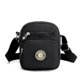 Classic black nylon crossbody bag with multi-zipper pockets and adjustable strap - Black