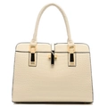 Elegant cream crocodile pattern handbag with gold hardware for women's office wear - Off White