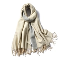 Solid cashmere-like winter scarf in cream white and light grey with tassel fringe - 200x65cm / Off White And Light Gray (WT350-7)