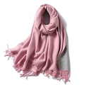 Pink and light gray double-sided faux cashmere scarf with fringe details and soft texture - 200x65cm / Pink And Light Gray (WT350-8)