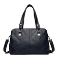 Dark blue large tote bag with V-shaped stitching and silver hardware crossbody strap - Dark Blue