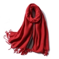 Red cashmere-feel scarf with elegant fringe and contrasting dark grey reversible side - 200x65cm / Big Red (WT350-17)