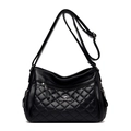 Classic black crossbody bag with quilted diamond stitching and kangaroo logo plaque - Black