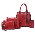 Set borse 4 pezzi in pelle rossa trapuntata con borsa a mano, tracolla e pochette - Tote Tracolla Pochette Portacarte / Rosso