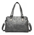 Dark grey large capacity PU leather handbag with V-shaped stitching and crossbody strap - Gray