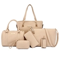 Juego de 6 bolsos minimalistas en cuero sintético beige mate con bolso tote y bandolera - Caqui