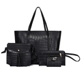 Set de 4 bolsos negros de piel sintética con relieve de cocodrilo incluyendo bolso de mano - Negro