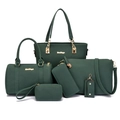 Conjunto de 6 bolsos de mujer verde oscuro con bolso tote y detalles dorados - Verde