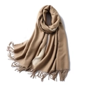 Dual-sided cashmere-feel scarf in camel and beige with elegant fringed edges - 200x65cm / Camel And Off White (WT350-9)