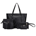 Black crocodile embossed leather 4-piece handbag set with gold-tone hardware - Black