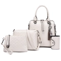 Set 4 pezzi borse trapuntate color crema con borsa a tracolla e ciondolo a gatto - Bianco