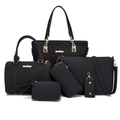 Set clásico de 6 bolsos de cuero sintético negro con elegantes herrajes dorados - Negro