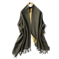Olive green and ginger yellow cashmere-feel scarf with tassels and dual-color design - 200x65cm / Olive Green And Ginger (WT350-10)