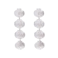 Silver multi-layered shell drop earrings with textured metallic finish on white background - Silver