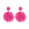 Exaggerated rose pink chiffon flower earrings with handcrafted raffia woven studs - Rose Red