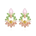 Exaggerated floral hoop earrings with colorful crystals and sparkling gold-toned alloy - Colorful