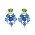 Pendientes largos geométricos de flores con cristales de colores y diamantes de imitación - Colorido
