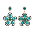 Boucles d'oreilles fleurs vintage avec strass vert émeraude et cristaux brillants - Coloré