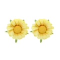 Handmade yellow fabric flower earrings with vibrant daisy petals and green leaf accents - Yellow