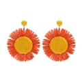 Orecchini a girasole in rafia intrecciata a mano in arancione e giallo stile tropicale - Arancione