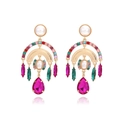 Boucles d'oreilles dorées avec strass arc-en-ciel et pierres roses en forme de poire - Coloré