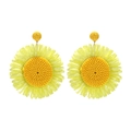 Orecchini a forma di girasole in rafia intrecciata gialla con design fatto a mano - Verde-giallo