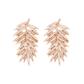 Elegant gold-tone leaf earrings with white enamel finish and tropical palm texture - White
