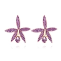 Elegant purple orchid flower earrings with enamel petals and gold plating for women - Purple