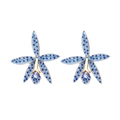 Elegant blue enamel orchid flower stud earrings with polka dots and gold accents - Blue