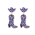 Orecchini a forma di cappello e stivale da cowboy con strass blu e base dorata - Blu