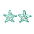 Chic mint green starfish stud earrings with hollow design and shimmering crystals - Emerald Green