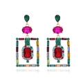 Retro palace style geometric multicolored crystal earrings with gold alloy and rhinestones - Colorful