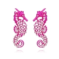 Pink seahorse stud earrings with hollow alloy finish and crystal rhinestones for women - Rose Red