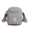 Grey nylon crossbody bag with multiple zip pockets and adjustable shoulder strap - Gray