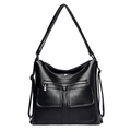 Classic black textured leather shoulder bag for women with kangaroo logo and twin pockets - Black