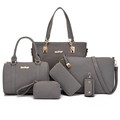 Dark grey 6-piece women's handbag set featuring tote bag with gold hardware - Gray