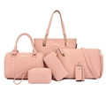 Pink 6-piece women's handbag set featuring a tote bag and gold-tone hardware - Pink