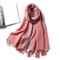 Pink and dark grey double-sided cashmere-like winter scarf with soft fringed edges - 200x65cm / Pink And Dark Gray (WT350-5)