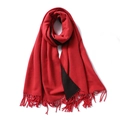 Dual-sided red and black cashmere-feel scarf with elegant fringe tassels in a long shawl style - 200x65cm / Red And Black (WT350-20)