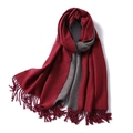 Double-sided wine red and grey cashmere scarf with elegant tassels for winter warmth - 200x65cm / Wine Red And Gray (WT350-16)