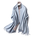 Blue and dusty pink reversible cashmere-feel scarf with elegant fringe details - 200x65cm / Light Blue And Gray Pink (WT350-12)