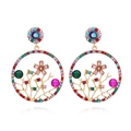 Pendientes de aro retro en aleación dorada con pedrería colorida y diseño de rama floral - Colorido