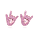 Boucles d'oreilles geste cœur rose avec émail violet marbré et bordure dorée - Clous Geste Cœur Violet / Violet