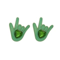 Boucles d'oreilles cœur vert avec paume en cristal et finition dorée mate - Clous Geste Cœur Vert / Vert