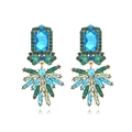Boucles d'oreilles vintage fleurs avec cristaux bleus et verts sur métal doré - Vert