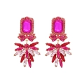 Boucles d'oreilles fleuries avec cristaux colorés et design géométrique en alliage - Rouge Rose